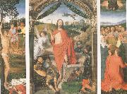 Hans Memling The Resurrection with the Martyrdom of st Sebastian and the Ascension a triptych (mk05) oil painting on canvas